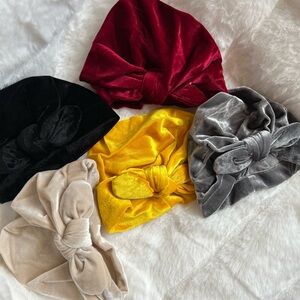 Velvet Turban Headband Set - Red, Black, Yellow, Gray, Beige